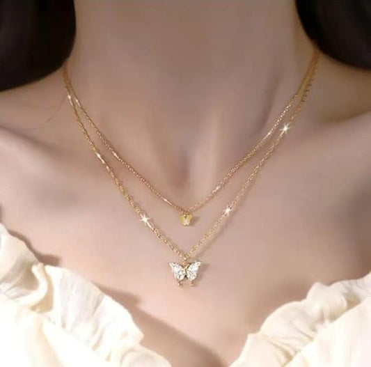 🦋 Double Layer Butterfly Necklace Elegant & Trendy